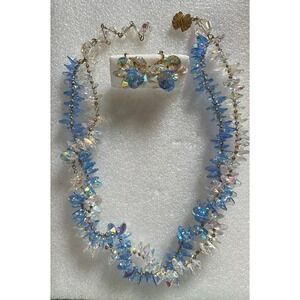 Vendome Blue & Clear Crystal Flat Bead Necklace and Earrings Set